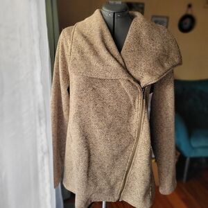 Lands End Cozy Tan Asymmetrical Full Zip Women's Sweater Size Large